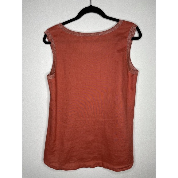 Soft Surroundings Sleeveless Top Blouse Medium Crewneck Orange Pocket 100% Linen - Picture 6 of 6